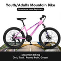 S24103 24 Inch Mountain Bike For Teenagers Girls Women, Shimano 21 Speeds With Dual Disc Brakes And 100Mm Front Suspension, White Pink Pink Steel