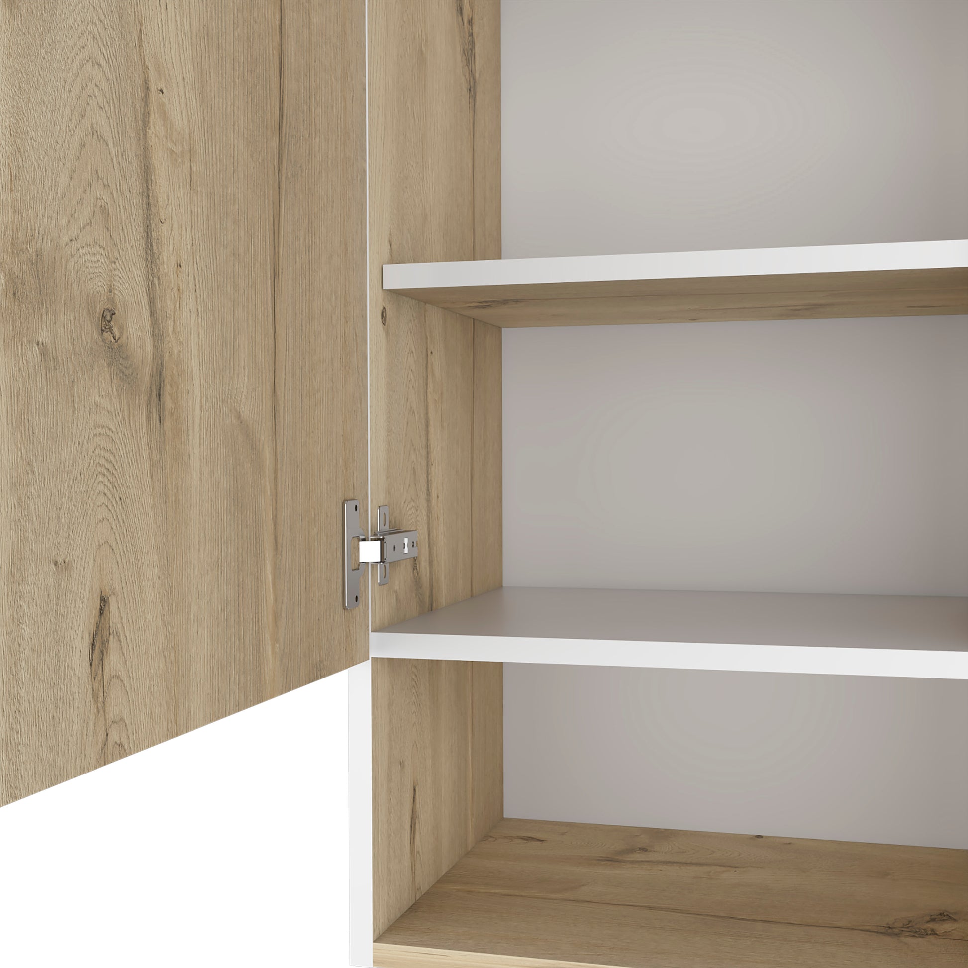 Medicine Cabinet Porto, Two Internal Shelves, Light Oak White Finish Light Oak Particle Board