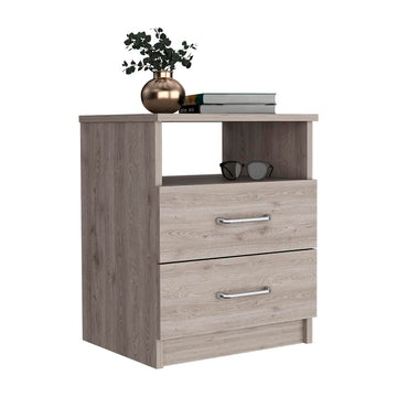 Nightstand Olienza, Two Drawers, One Shelf, Light Gray Finish Light Gray Particle Board