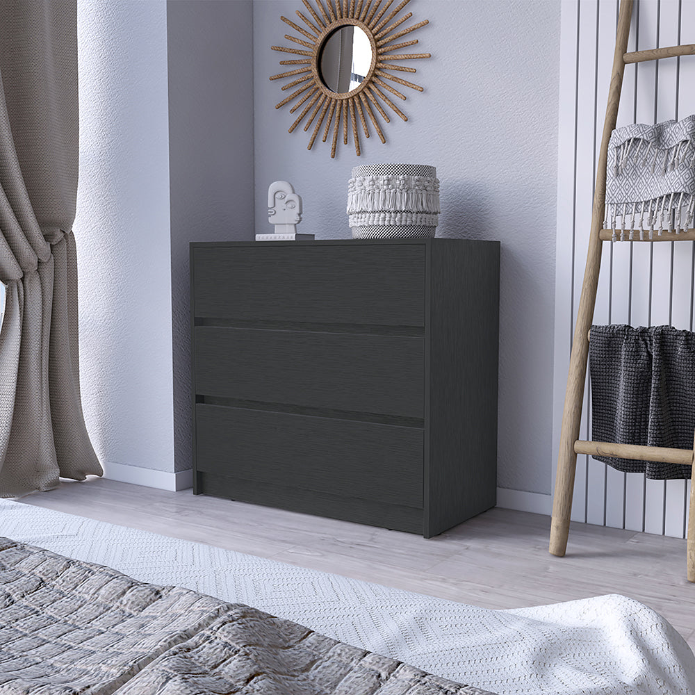 Dresser Maldus, Three Drawers, Black Wengue Finish Black Particle Board