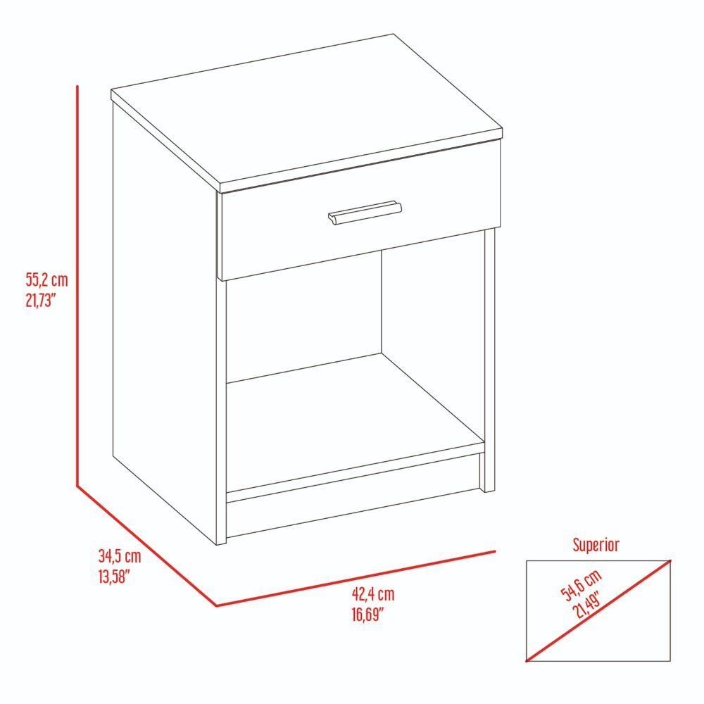 Nightstand Coco, Single Drawer, Lower Shelf, White Finish White Particle Board