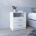 Nightstand Olienza, Two Drawers, One Shelf, White Finish White Particle Board