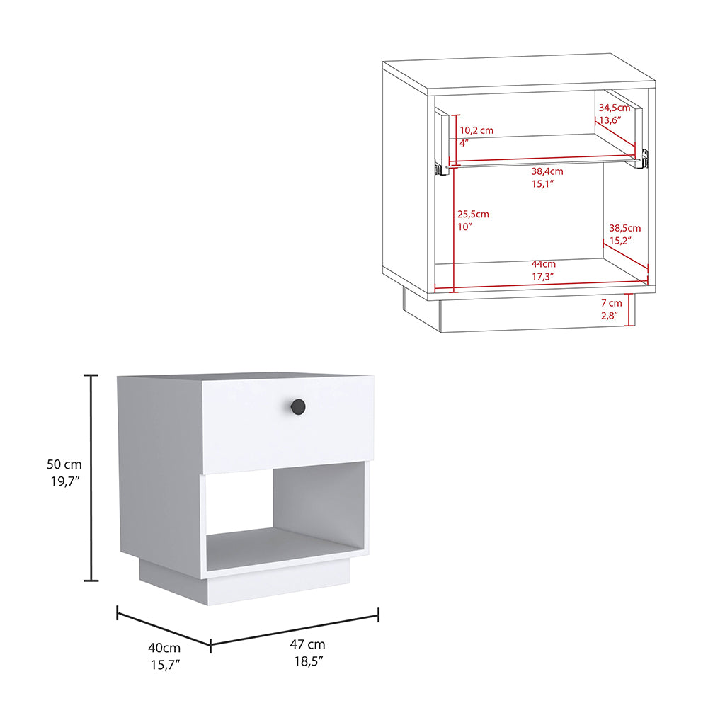 Nightstand Viliigili, One Drawer, White Finish White Particle Board