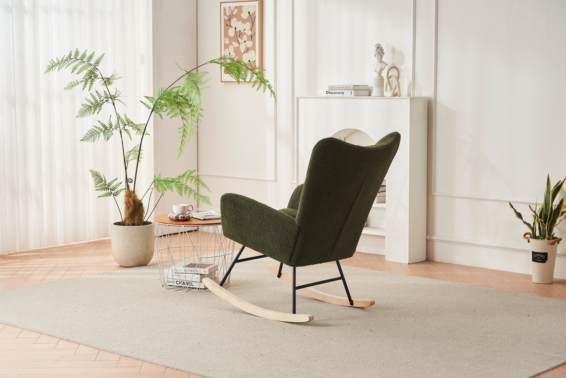 Rocking Chair Nursery, Solid Wood Legs Reading Chair With Teddy Fabric Upholsterednap Armchair For Living Rooms, Bedrooms, Offices, Best Gift,Green Teddy Fabric Green Primary Living Space Modern Rocking Chairs Polyester