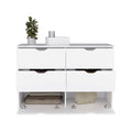 Dresser Curio, Four Drawes, White Finish White Particle Board