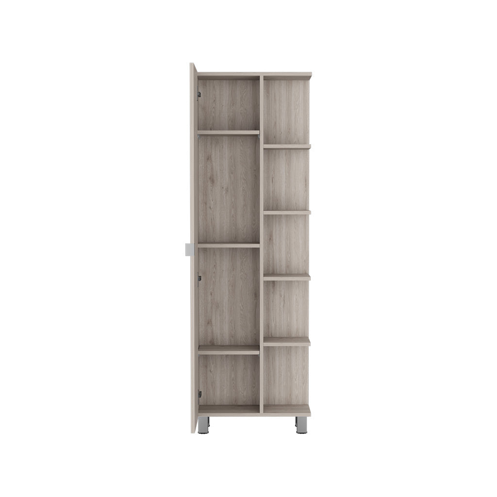 Corner Cabinet Womppi, Five Open Shelves, Single Door, Light Gray Finish Light Gray Particle Board