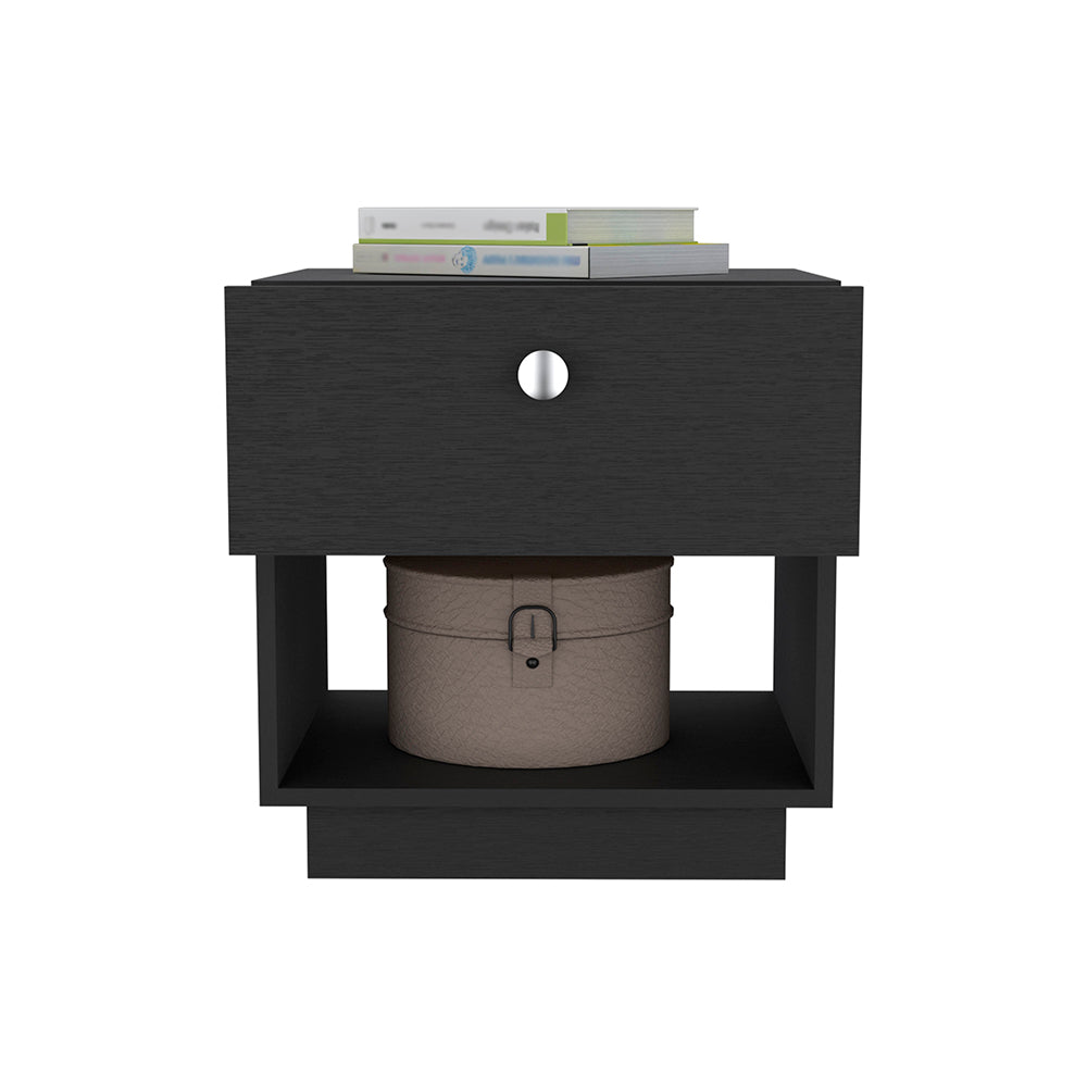 Nightstand Viliigili, One Drawer, Black Wengue Finish Black Particle Board