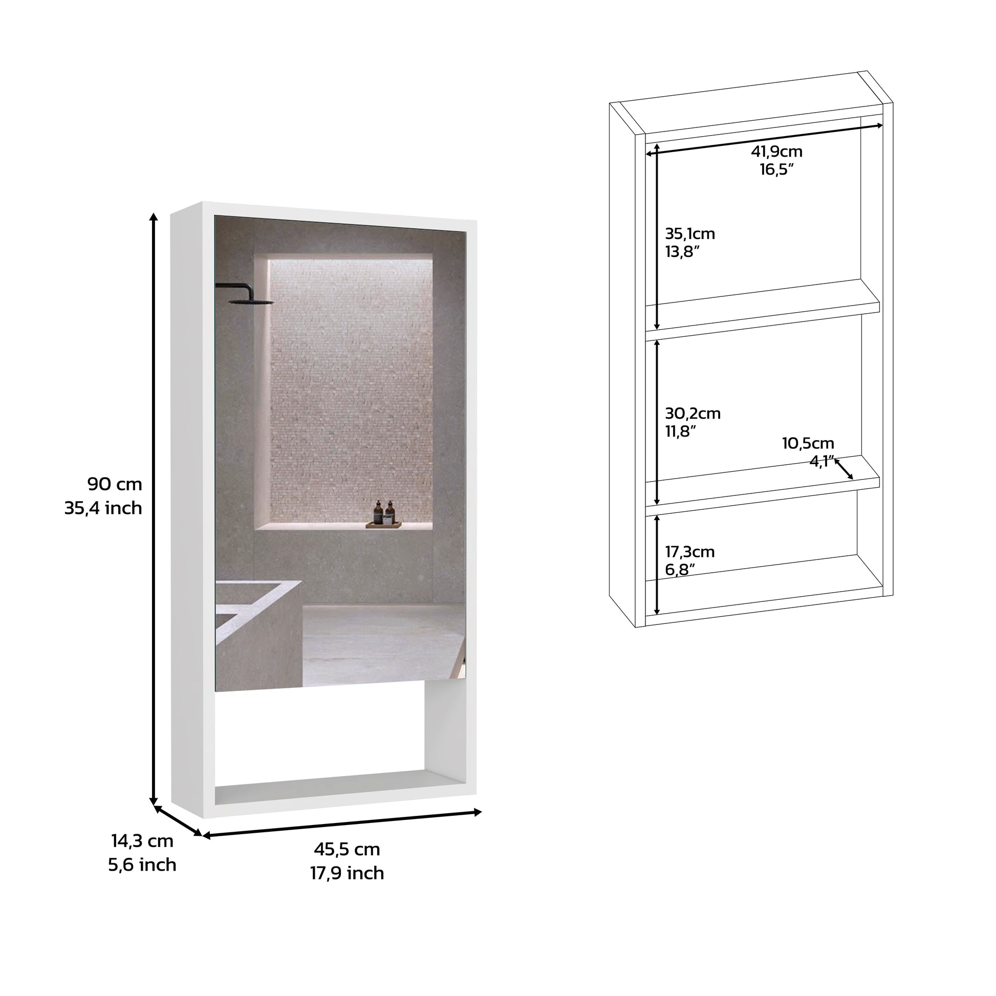 Medicine Cabinet Irvine, One External Shelf, White Finish White Particle Board