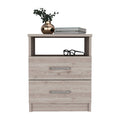 Nightstand Olienza, Two Drawers, One Shelf, Light Gray Finish Light Gray Particle Board