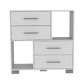 Dresser Hetzs, Four Drawers, Two Open Shelves, White Finish White Particle Board