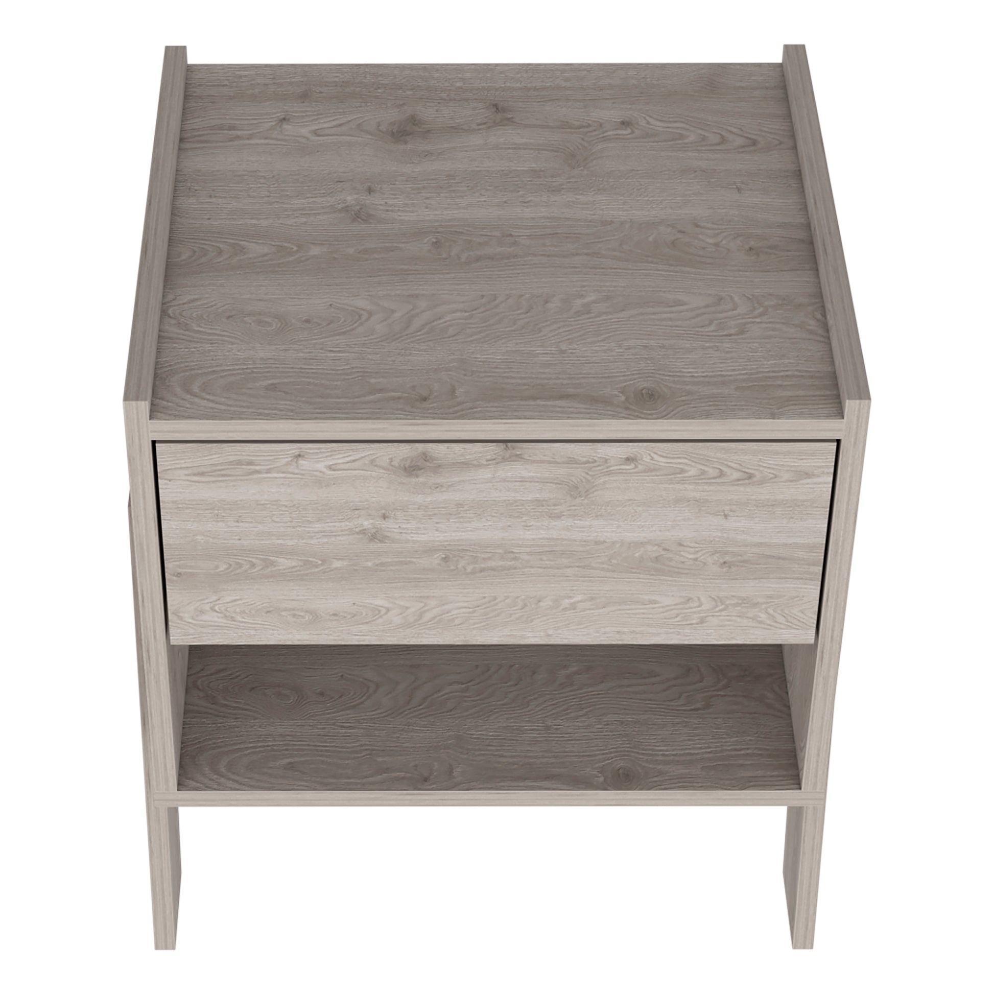 Nightstand Ferku, Open Shelf, One Drawer, Light Gray Finish Light Gray Particle Board