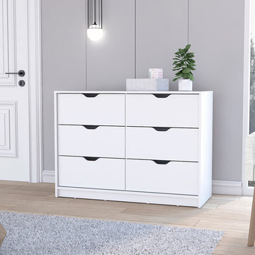 Dresser Curio, Four Drawes, White Finish White Particle Board