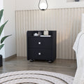 Nightstand Csmet, Metal Handle, Two Drawers, Black Wengue Finish Black Particle Board