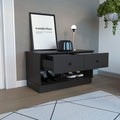 Storage Bench Beji, Lower Shelf, Two Drawers, Black Wengue Finish Black Particle Board