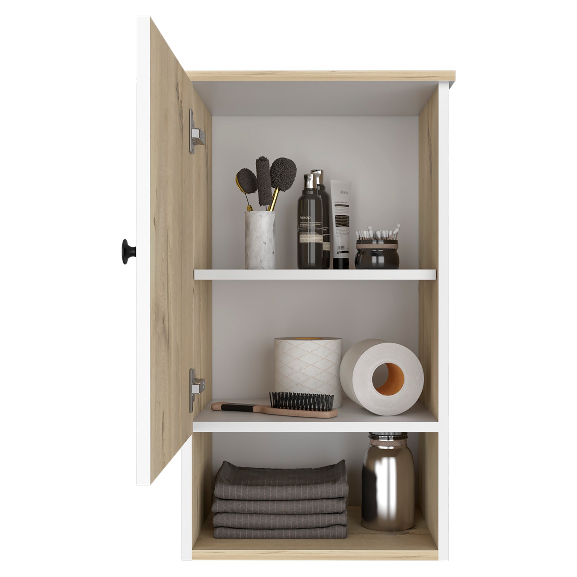 Medicine Cabinet Porto, Two Internal Shelves, Light Oak White Finish Light Oak Particle Board