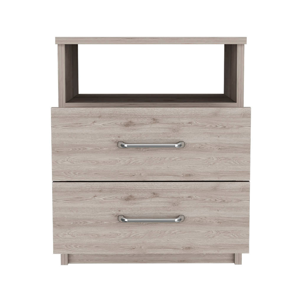 Nightstand Olienza, Two Drawers, One Shelf, Light Gray Finish Light Gray Particle Board