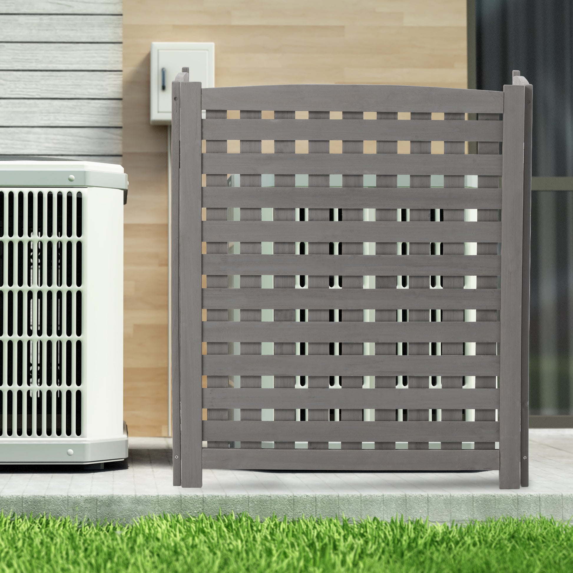 Air Conditioner Fence Screen Outside, Cedar Privacy Fence 3 Panels To Hide Ac & Trash Enclosure, 32"W X 38"H Gray Solid Wood