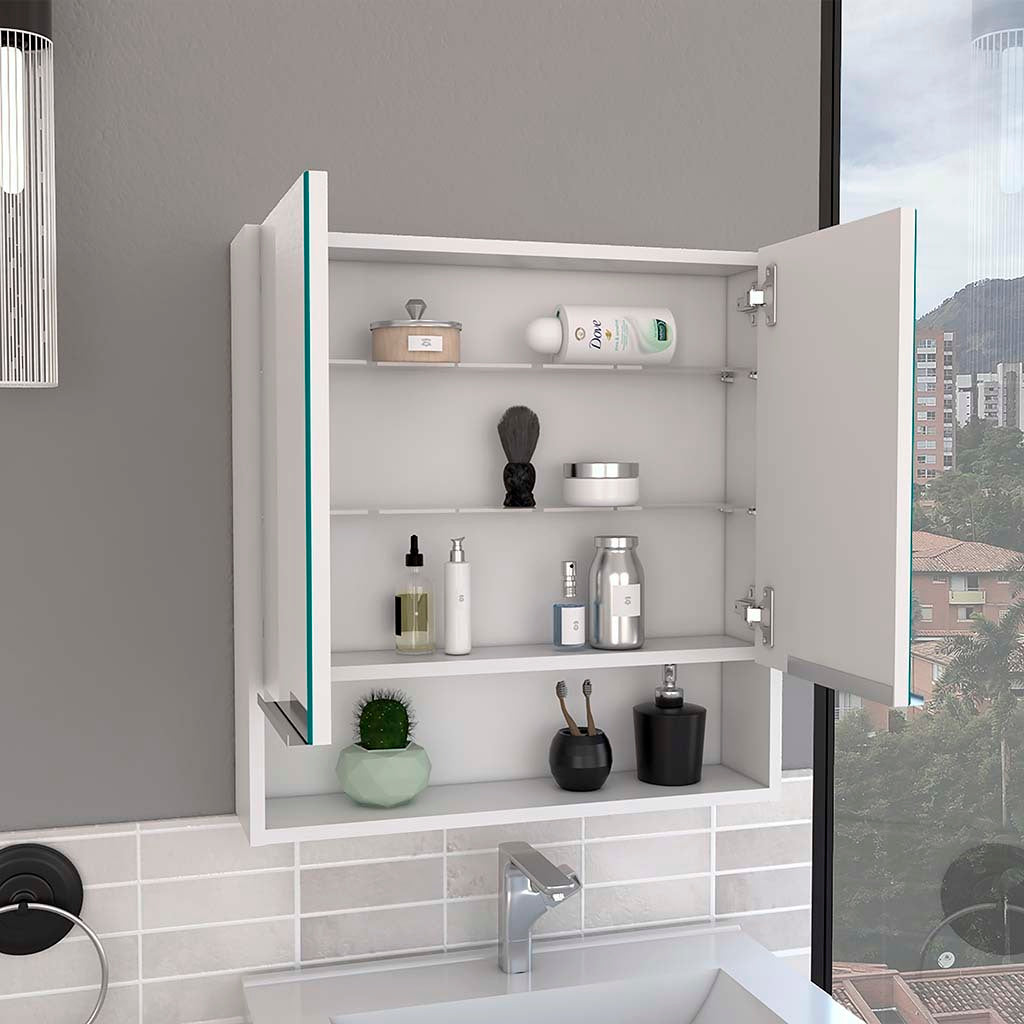 Medicine Cabinet With Mirror Lexington,Three Internal Shelves, White Finish White Particle Board