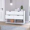 Dresser Curio, Four Drawes, White Finish White Particle Board