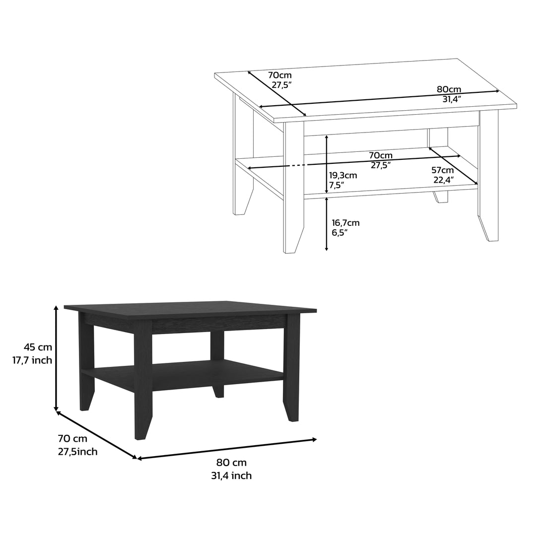 Coffee Table San Jose, One Shelf, Black Wengue