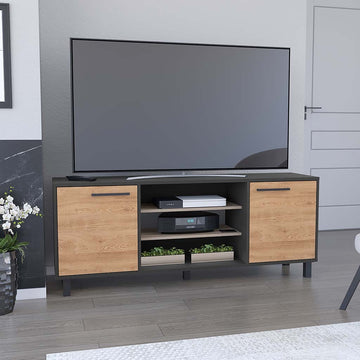 Tv Stand For Tv S Up 55" Washington, Four Shelves, Black Wengue Pine Finish White Particle Board