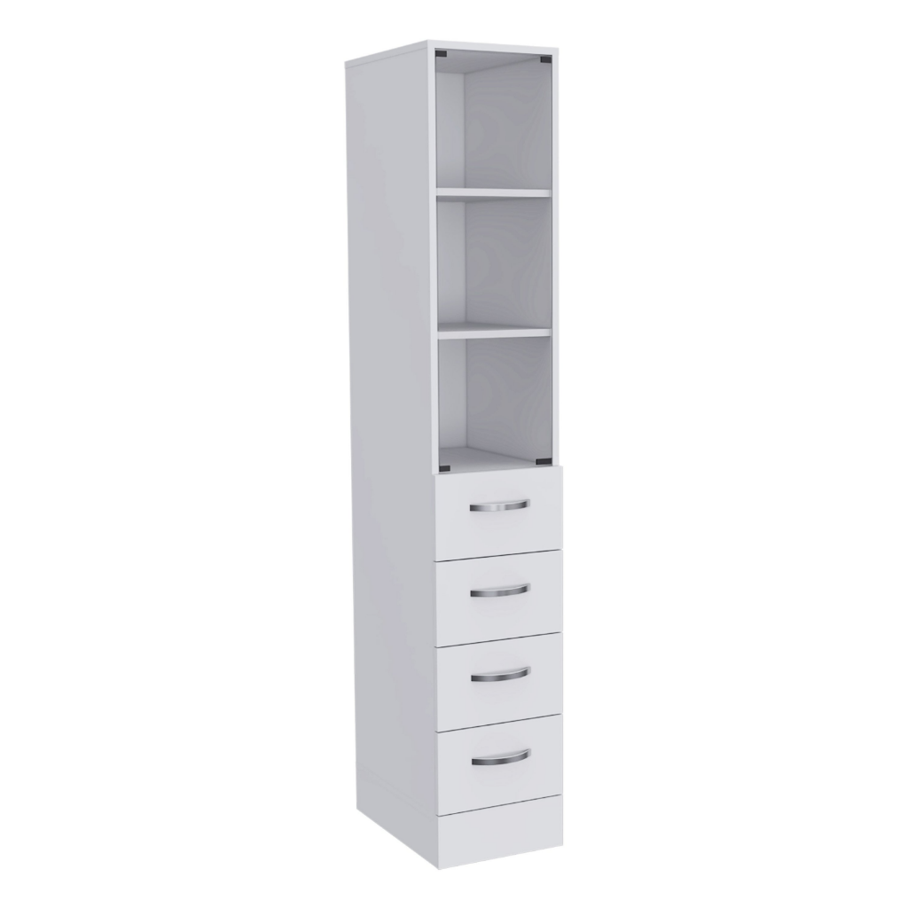 Linen Cabinet Artic, Three Shelves, Single Door, White Finish White Particle Board