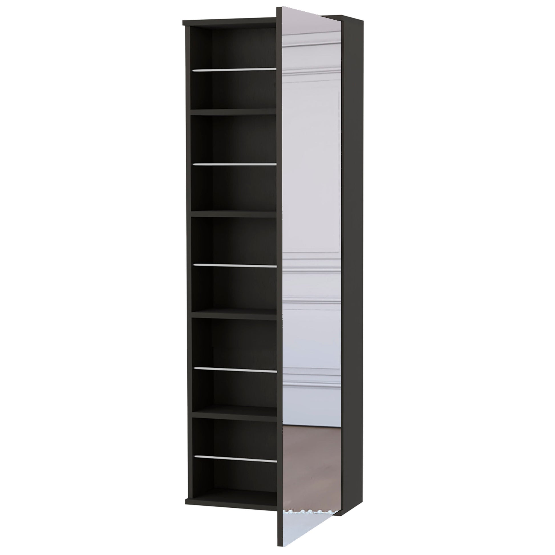 Wall Mounted Shoe Rack With Mirror Chimg, Single Door, Black Wengue Finish Black Particle Board