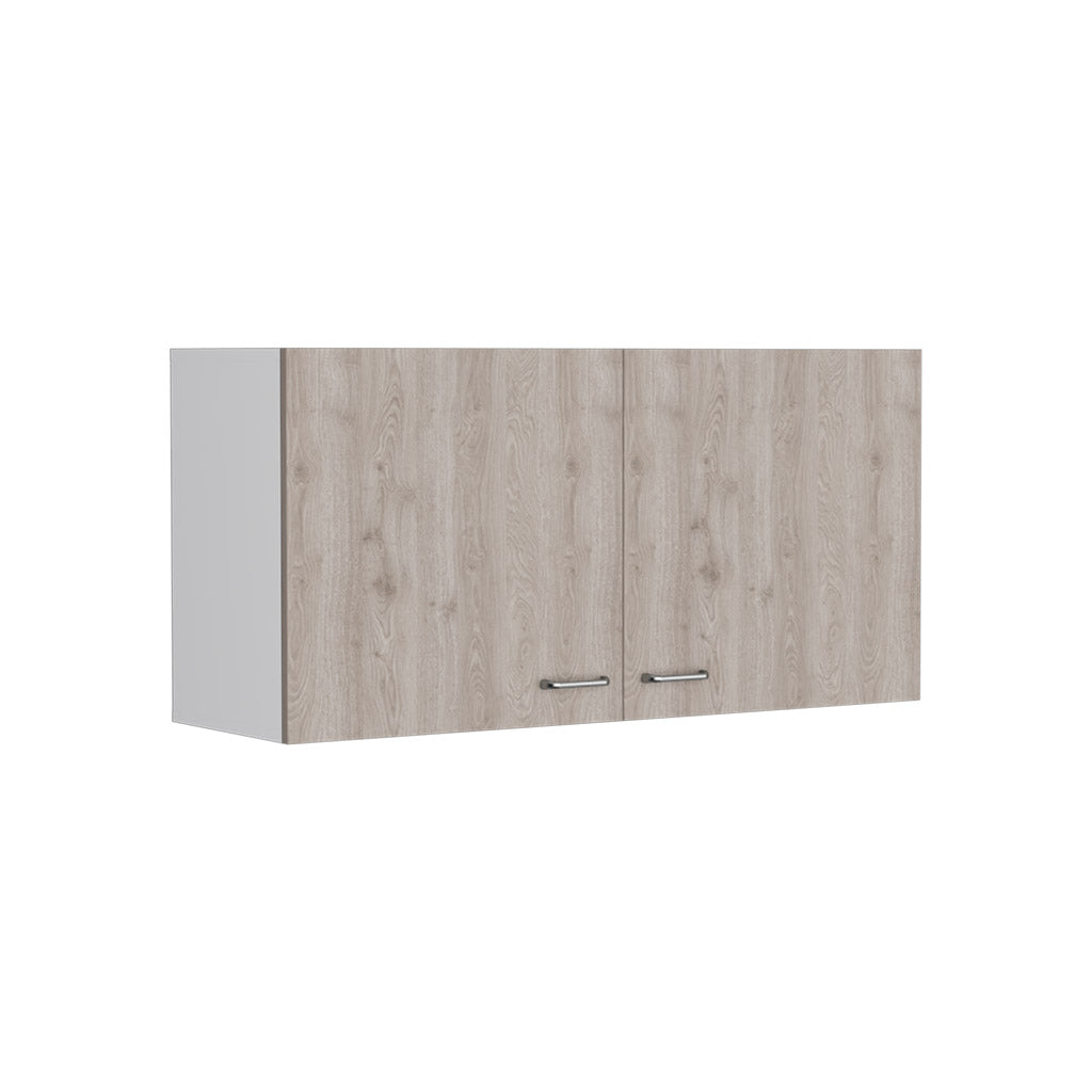 Wall Cabinet Toran, Two Shelves, Double Door, White Light Gray Finish White Particle Board