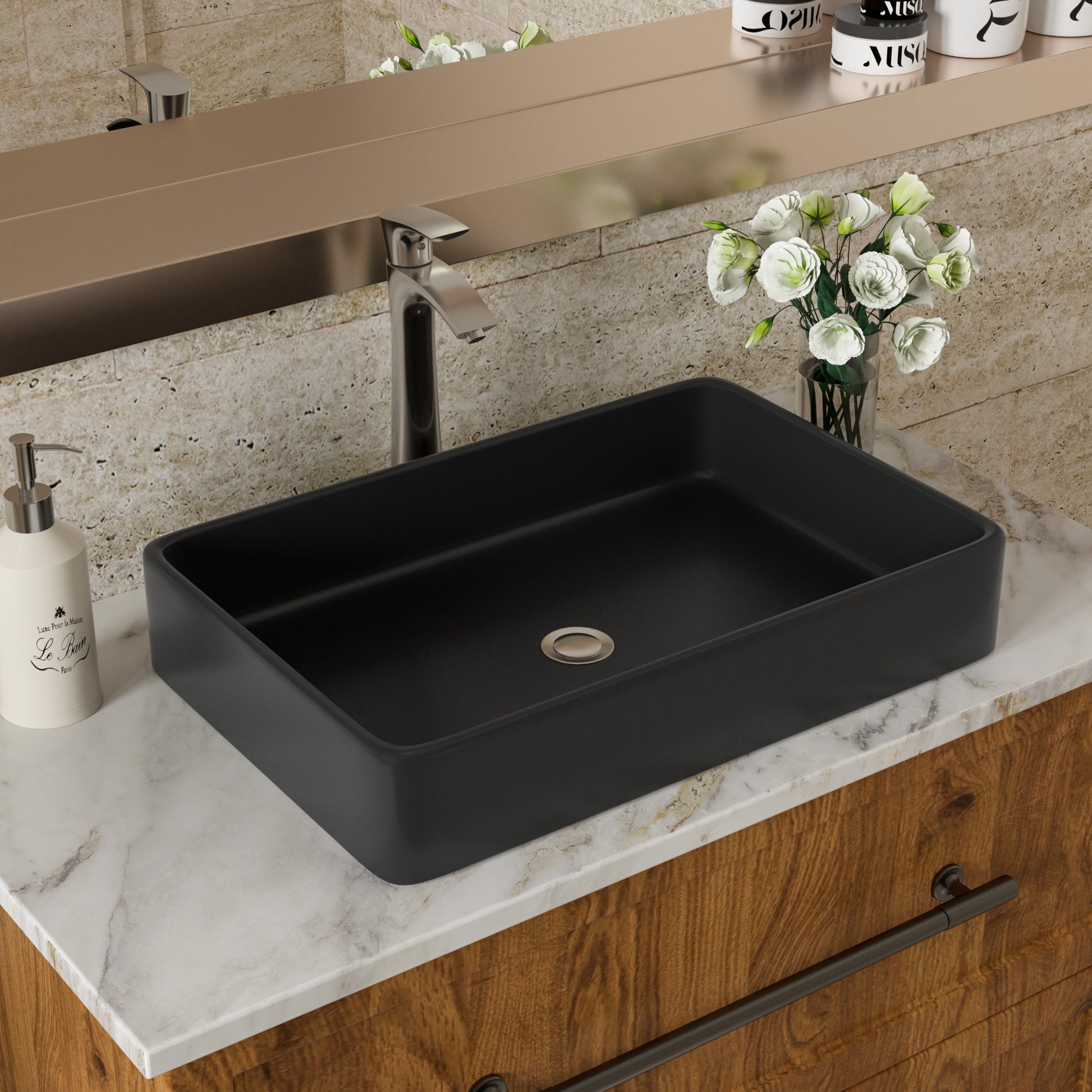 24"X16" Black Ceramic Rectangular Vessel Bathroom Sink Black Ceramic