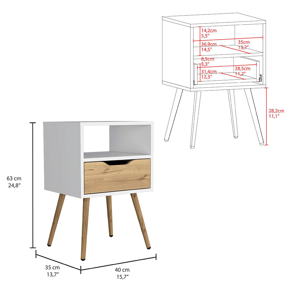 Nightstand Fugaz, Open Shelf, Single Drawer, White Light Oak Finish White Light Oak Particle Board