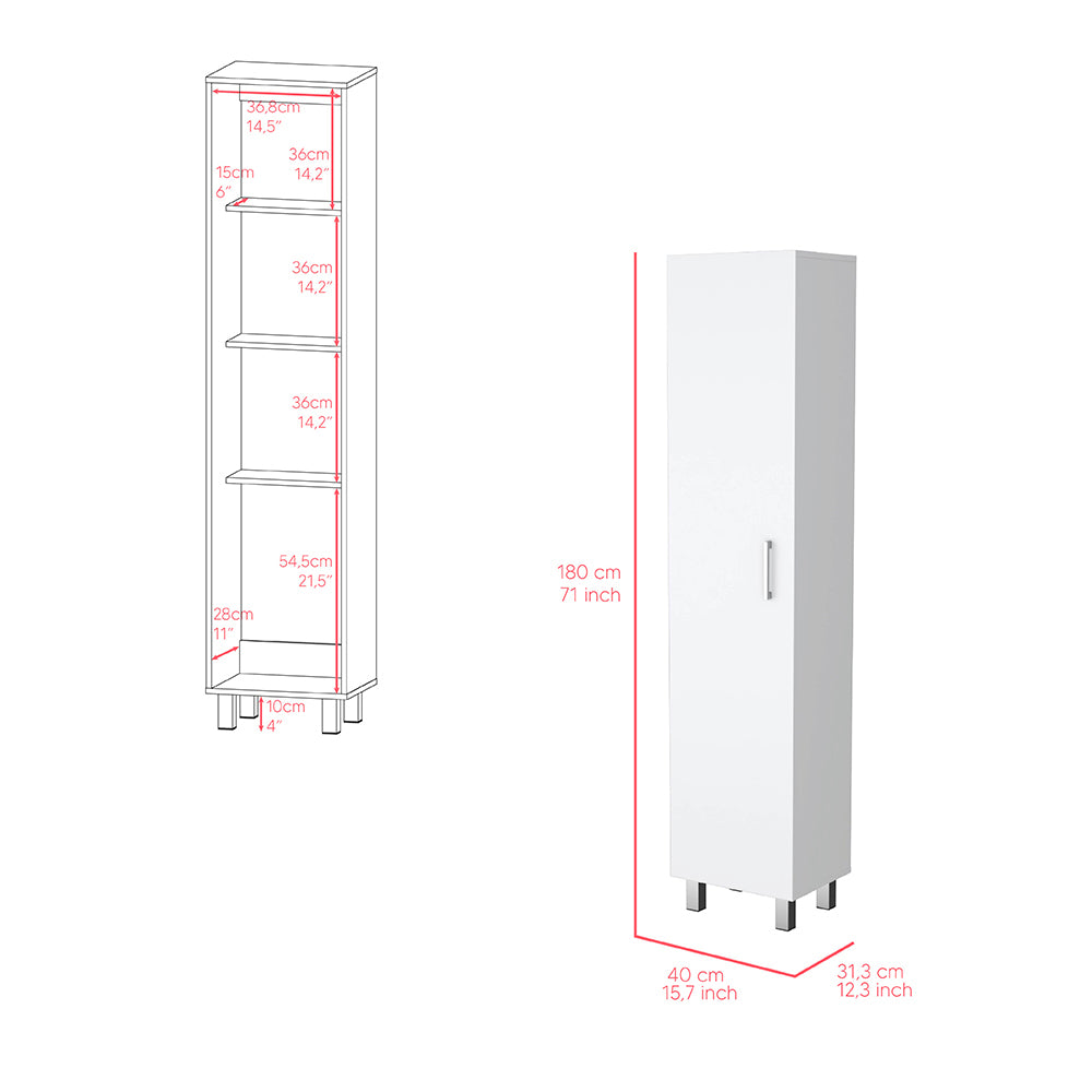 Storage Cabinet Molekeede, Four Shelves, White Finish White Particle Board