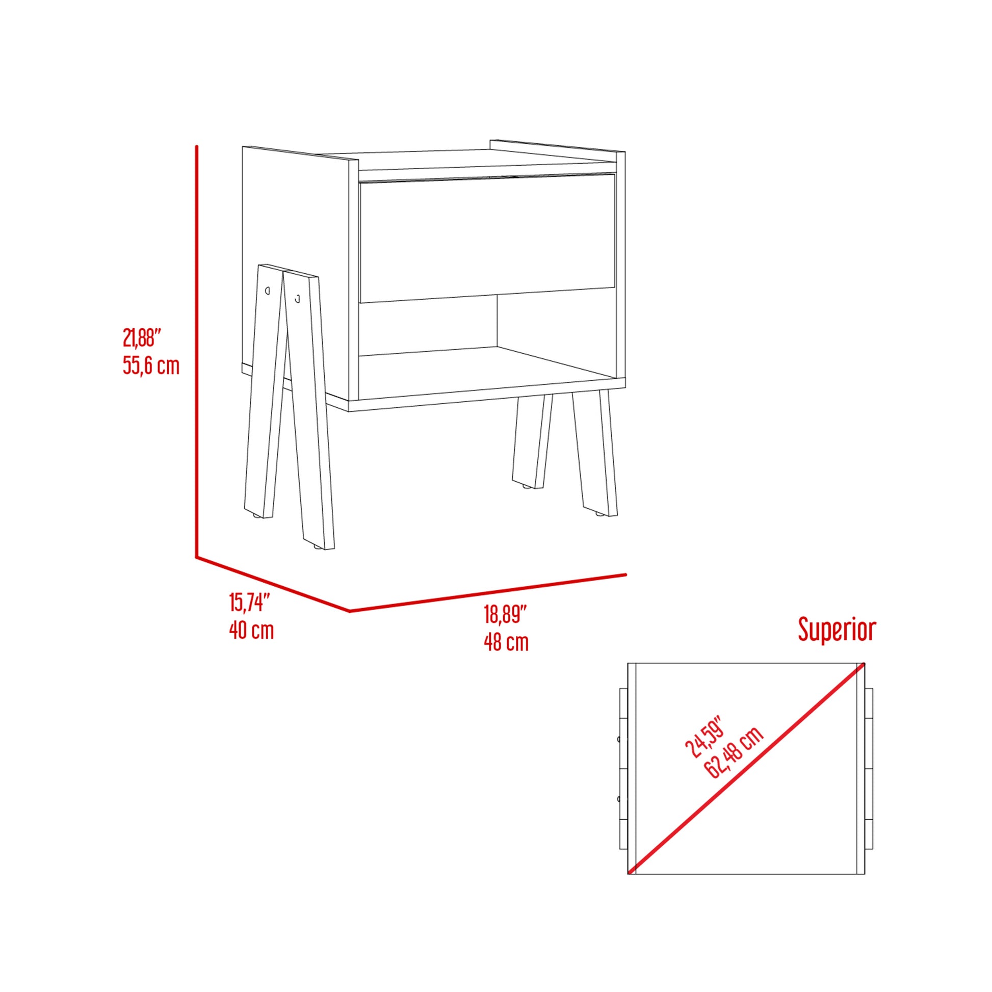 Nightstand Ferku, Open Shelf, One Drawer, Light Gray Finish Light Gray Particle Board