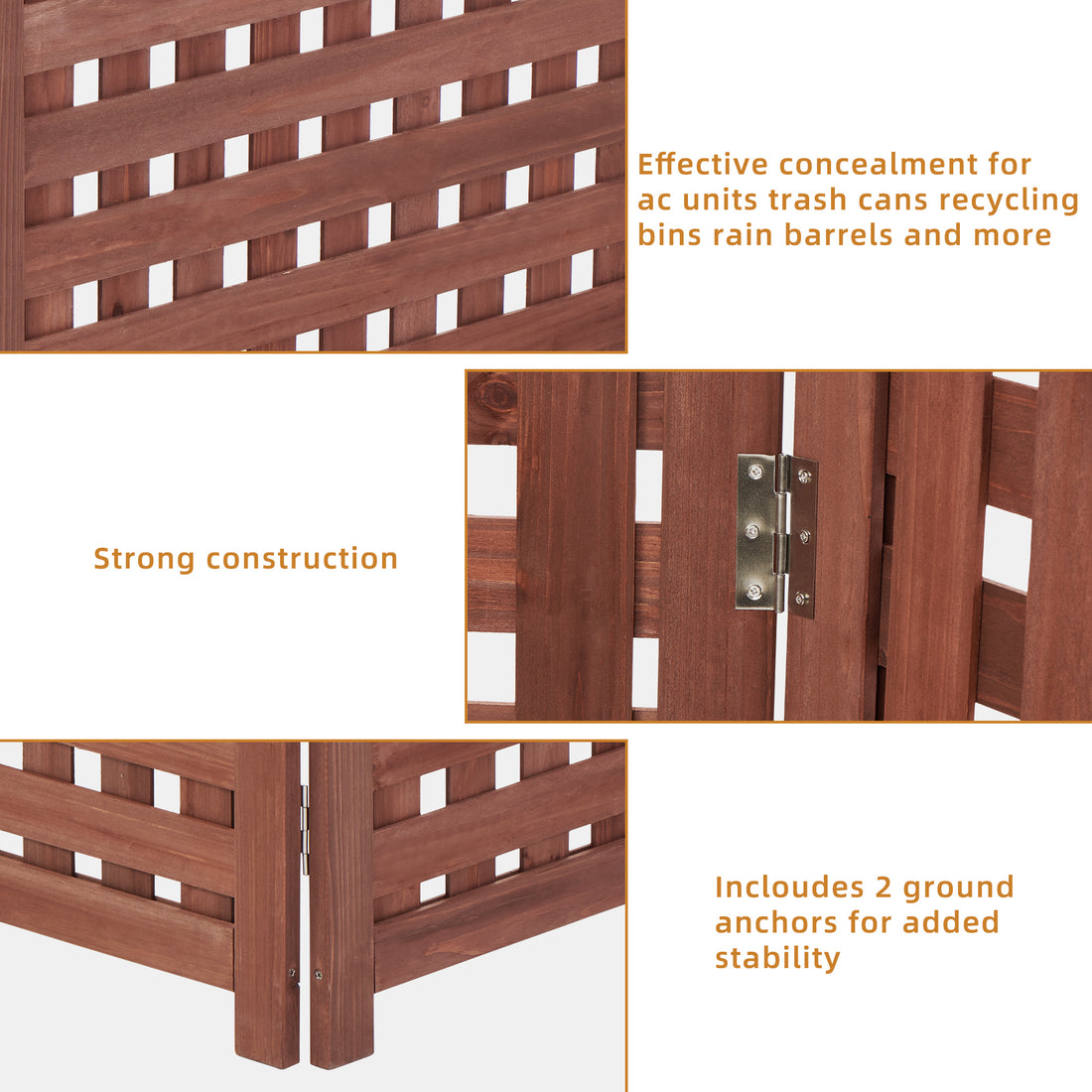 Air Conditioner Fence Screen Outside, Cedar Privacy Fence 3 Panels To Hide Ac & Trash Enclosure, 32"W X 38"H Brown Solid Wood