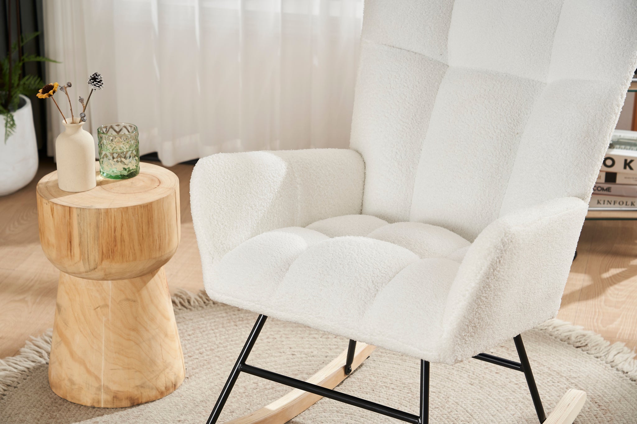 Rocking Chair Nursery, Solid Wood Legs Reading Chair white-primary living space-modern-rocking
