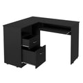 L Shaped Desk Bradford, Keyboard Shelf, Black Wengue Finish Black Particle Board