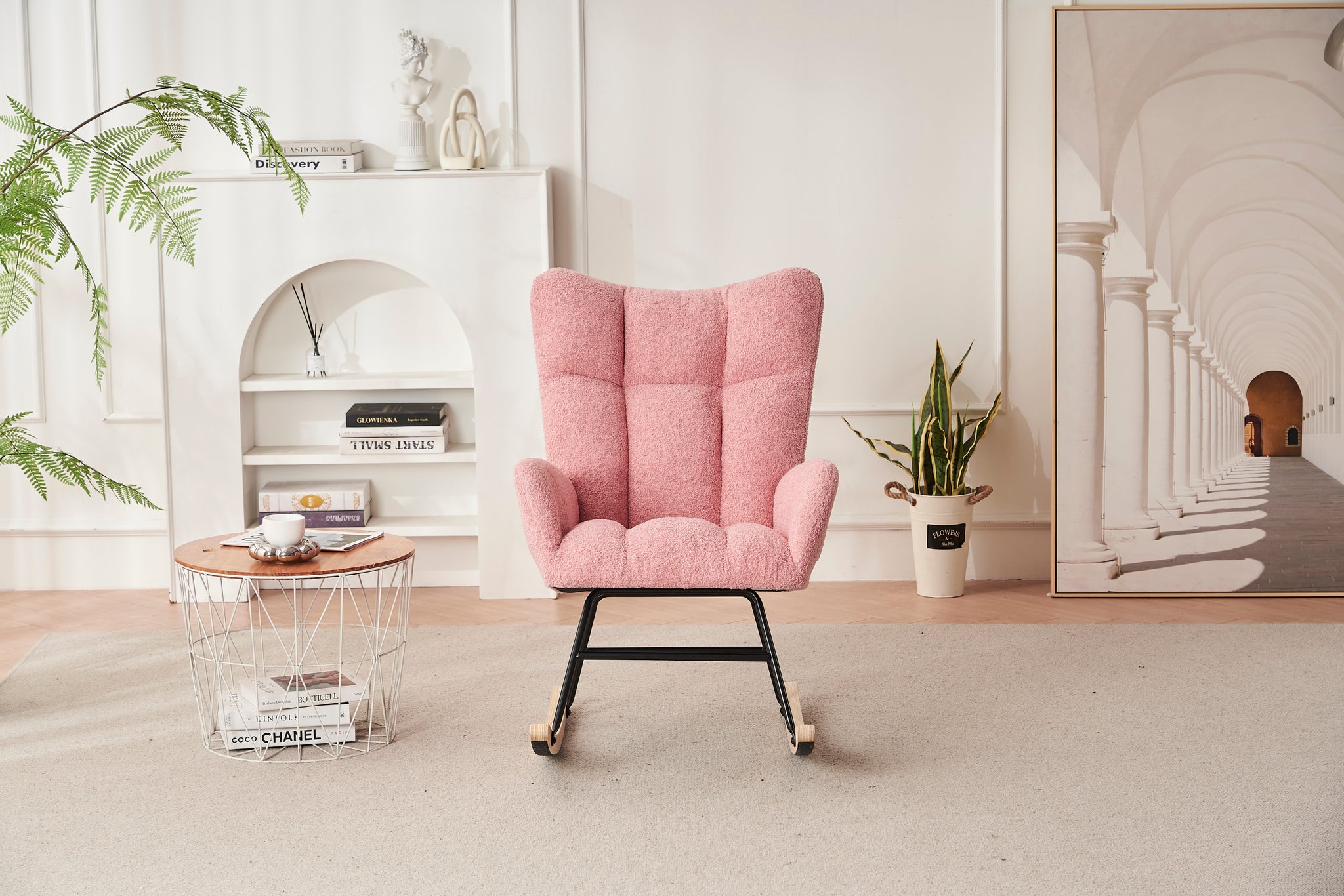 Rocking Chair Nursery, Solid Wood Legs Reading Chair pink-primary living space-modern-rocking