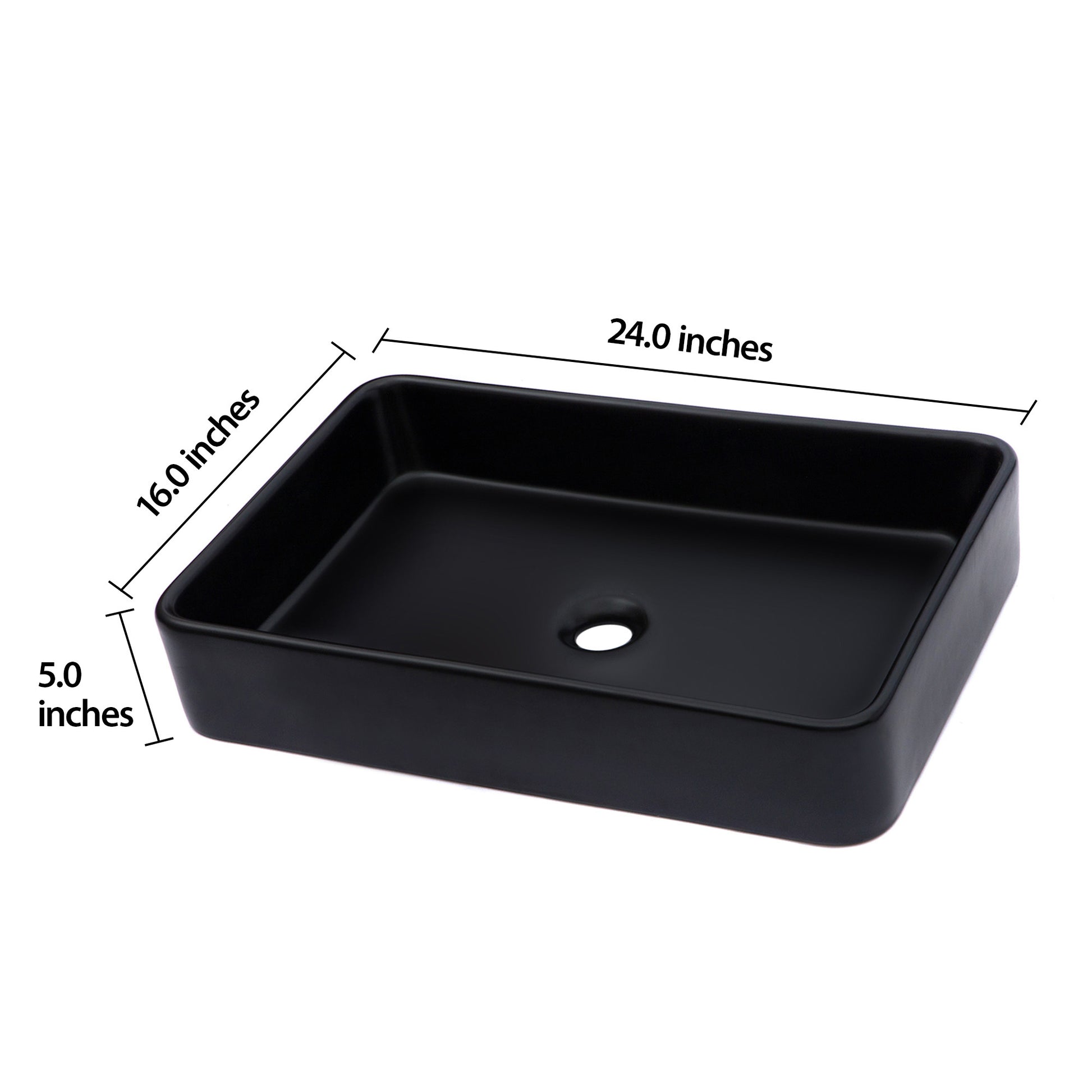 24"X16" Black Ceramic Rectangular Vessel Bathroom Sink Black Ceramic