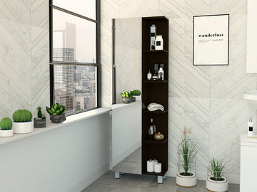 Mirror Linen Cabinet Reno,Four Interior Shelves, Black Wengue Finish Black Particle Board