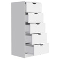 Dresser Kamran, Five Drawer Narrows, White Finish White Particle Board