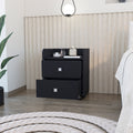 Nightstand Csmet, Metal Handle, Two Drawers, Black Wengue Finish Black Particle Board