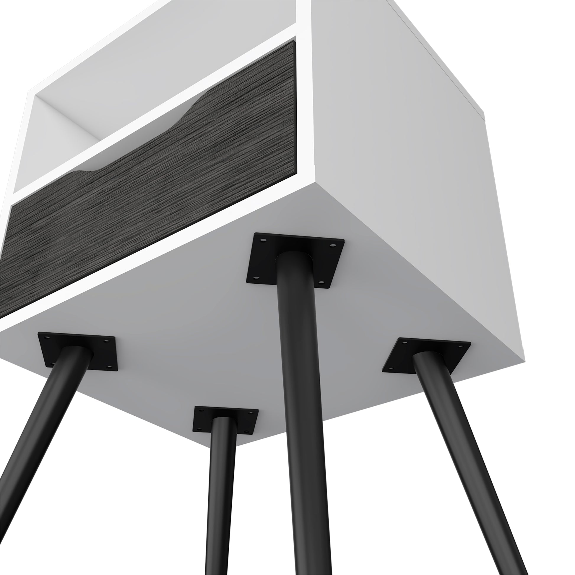 Nightstand Fugaz, Open Shelf, Single Drawer, Smokey Oak White Finish Multicolor Particle Board