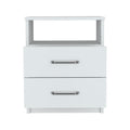 Nightstand Olienza, Two Drawers, One Shelf, White Finish White Particle Board