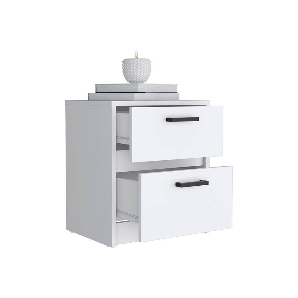 Nightstand Chequered, Two Drawes, White Finish white-particle board
