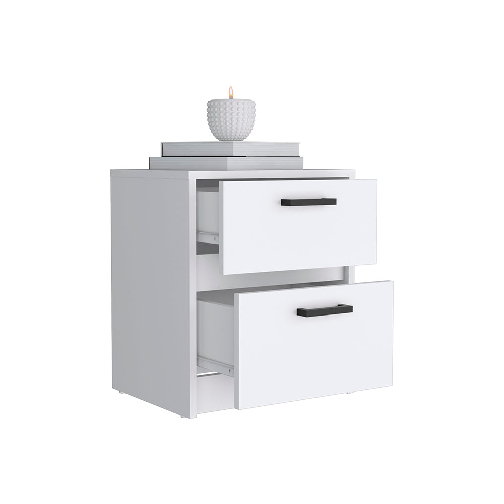 Nightstand Chequered, Two Drawes, White Finish White Particle Board