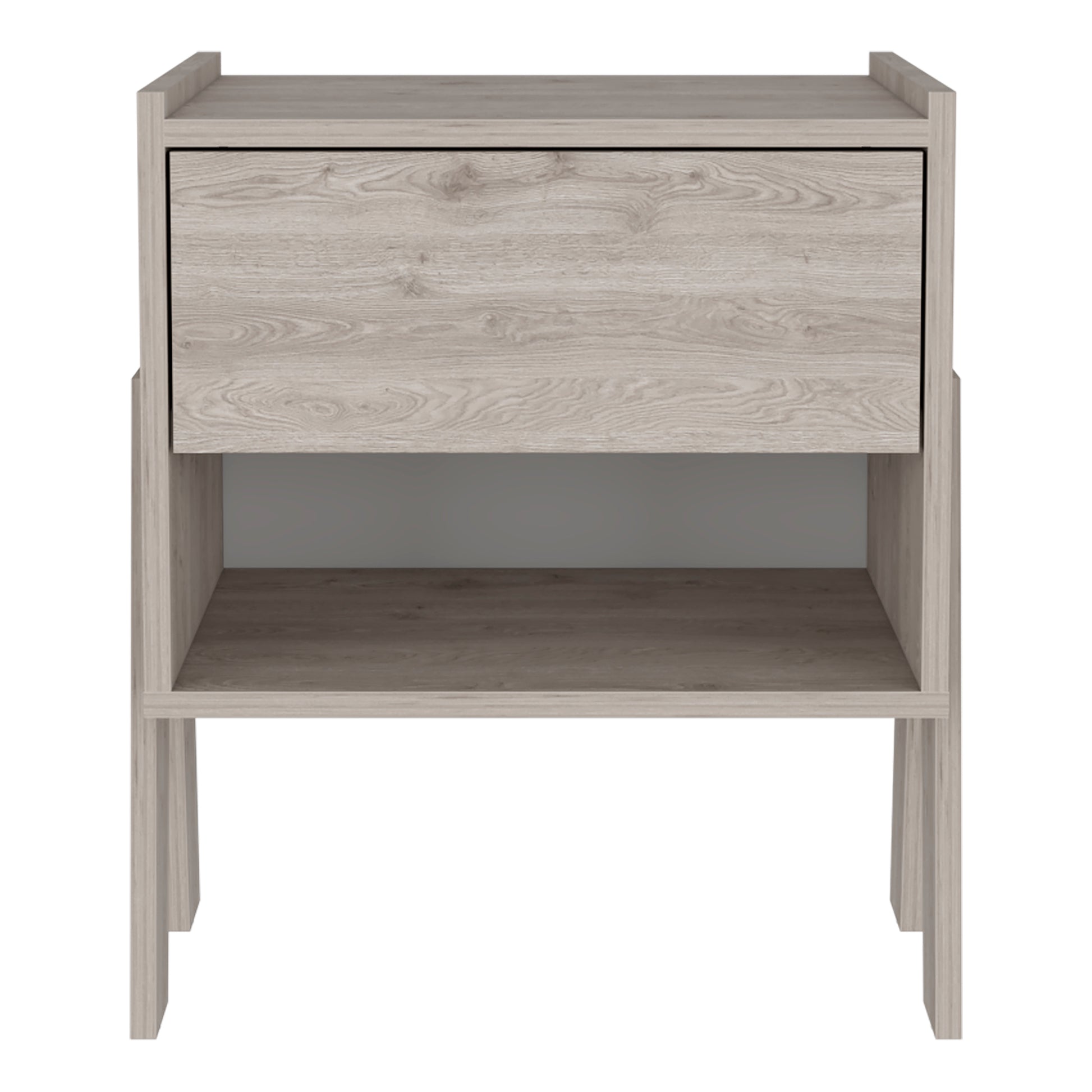 Nightstand Ferku, Open Shelf, One Drawer, Light Gray Finish Light Gray Particle Board