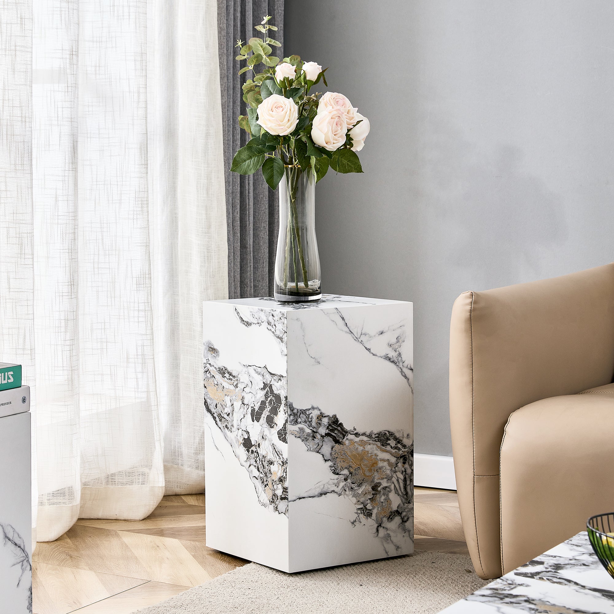 Modern White Mdf Sticker Material, Cube Fashion Texture Design Coffee Table, Suitable For Various Situations And Scenes, Is A Good Choice For Home Decoration. White Mdf