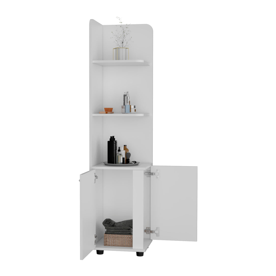 Freestanding Cabinet Kairatu, One Drawer, White Finish White Particle Board