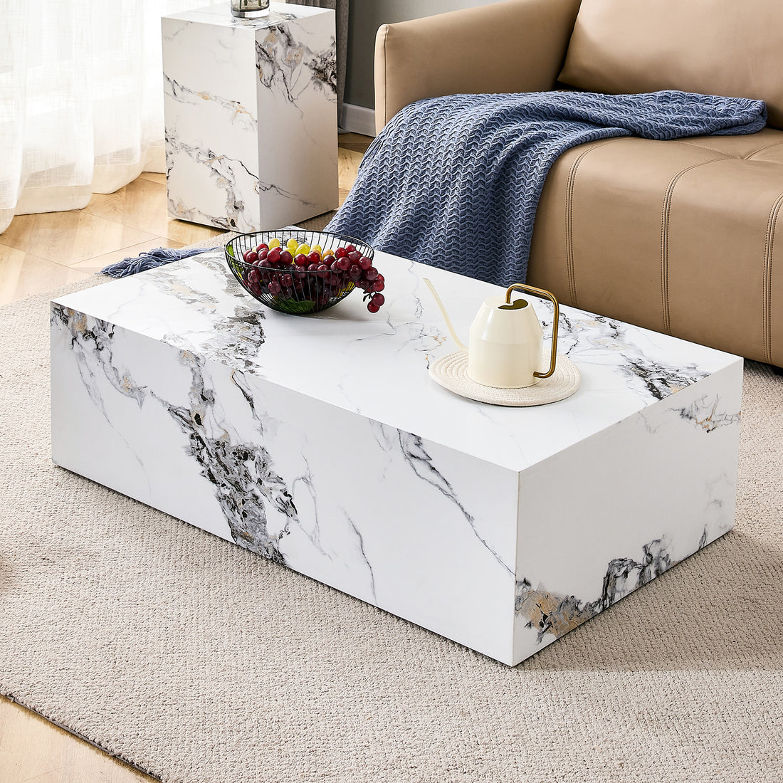 Modern Mdf Coffee Table With Marble Pattern 39.37X23.62X11.81 Inches Stylish And Durable Design W1151119518 White Mdf