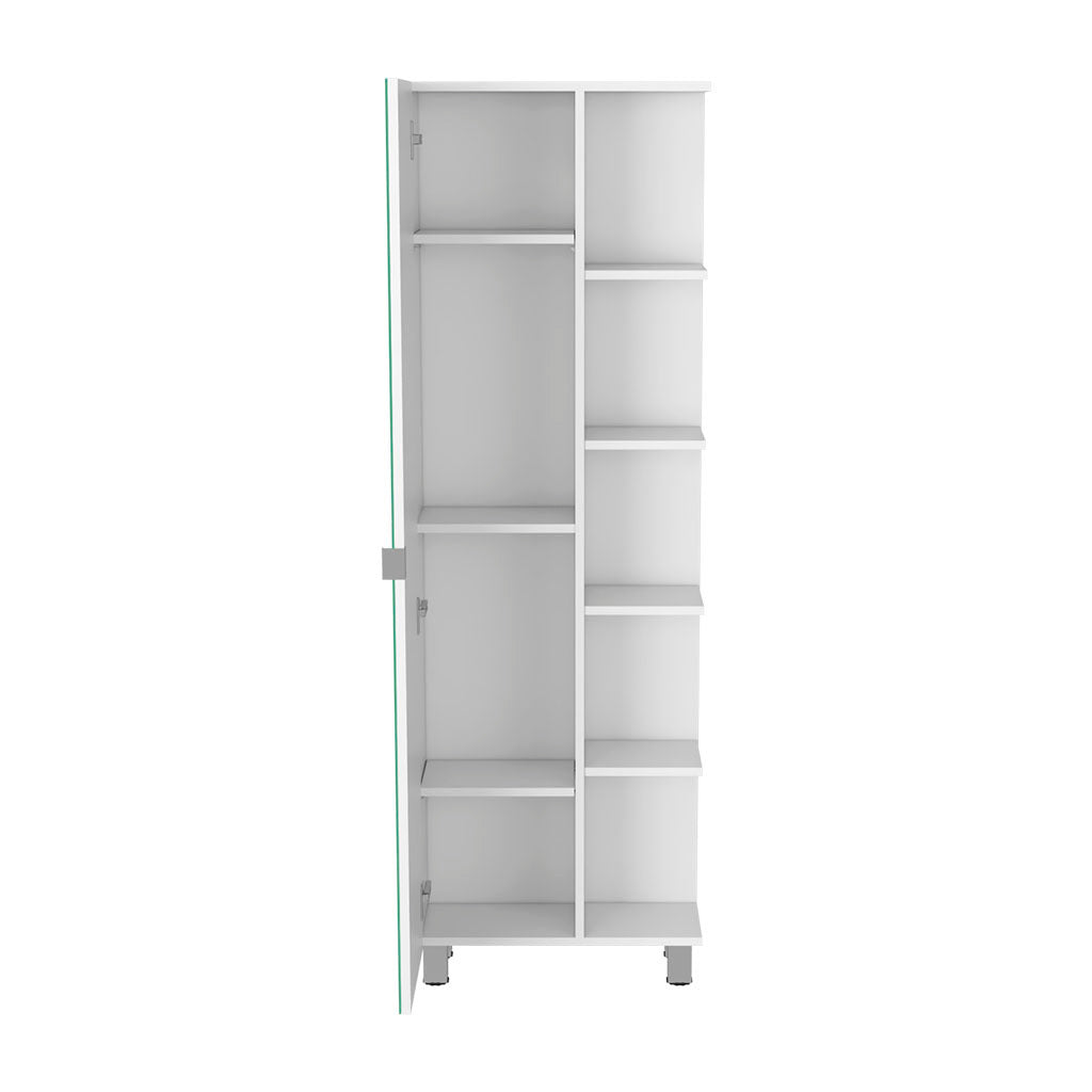 Mirror Linen Cabinet Reno, Four Interior Shelves, White Finish White Particle Board