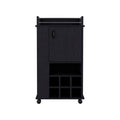 Bar Cart With Casters Reese, Six Wine Cubbies And Single Door, Black Wengue Finish Black Particle Board